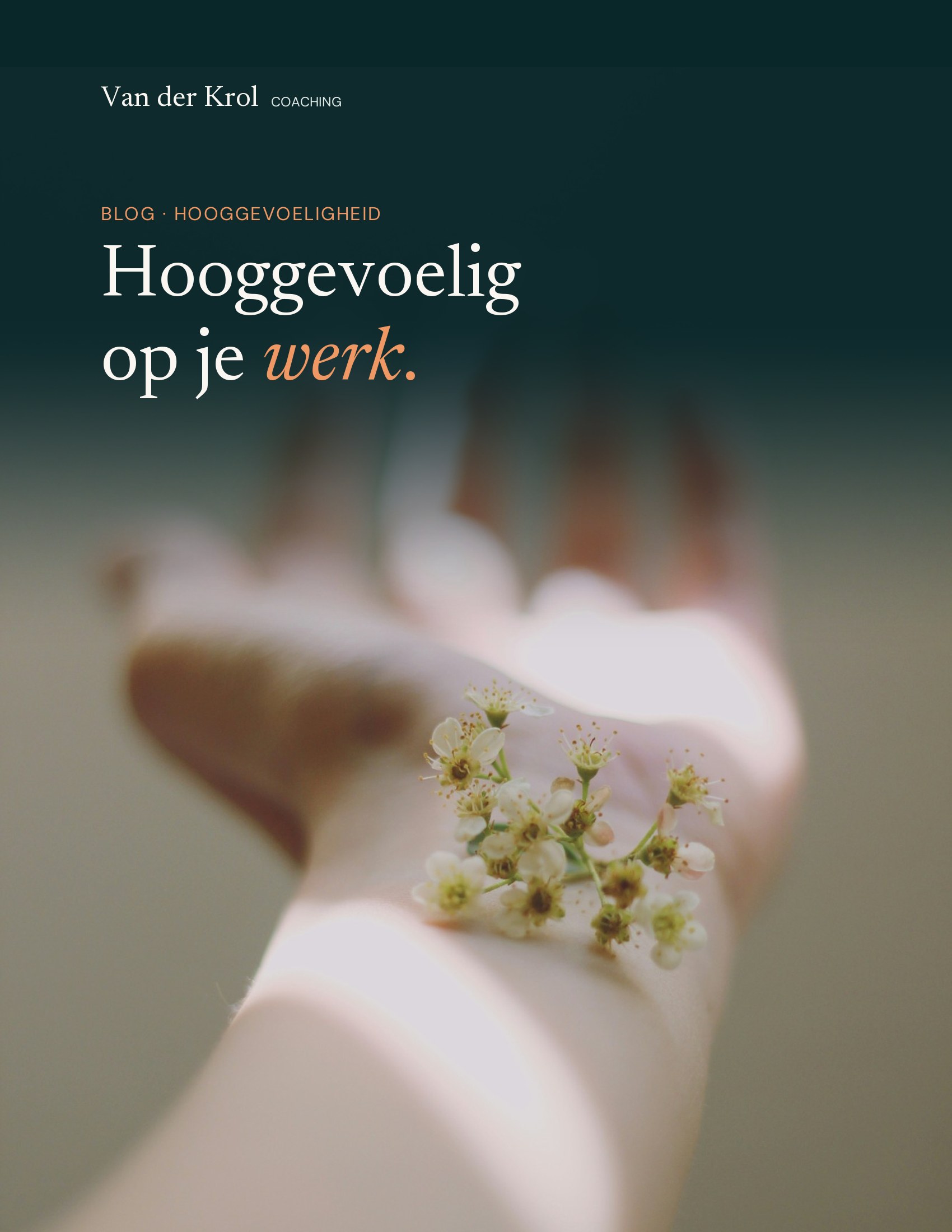 Een open hand met een klein takje witte bloesem op de pols